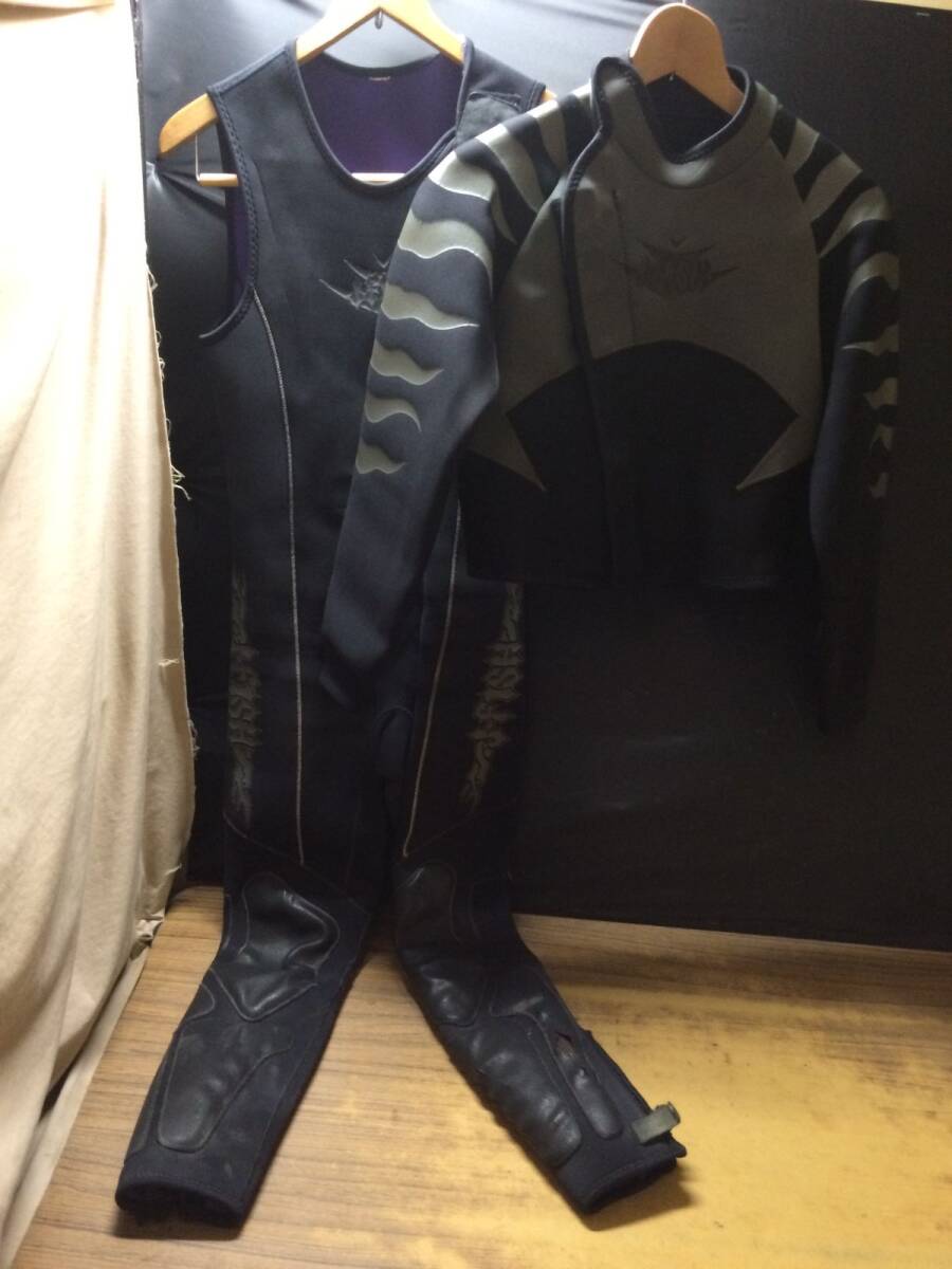 FF131 J.FISH ロングジョン/ジャケットセット 3㎜ サーフィン スプリング スキューバダイビング 川遊び マリンスポーツ 難あり/100拍卖