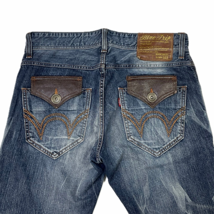 雰囲気抜群 美ひげ 日本製 ダメージ加工 EDWIN エドウィン BLUE TRIP BTF503 ウエスタン加工 デニムパンツ ジーンズ W34/F497拍卖