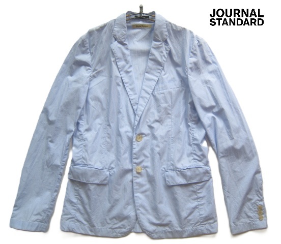 美品!!ジャーナルスタンダード JOURNAL STANDARD*爽やかストライプ柄2つボタンアンコンジャケット LL 大きいサイズ 白×水色拍卖
