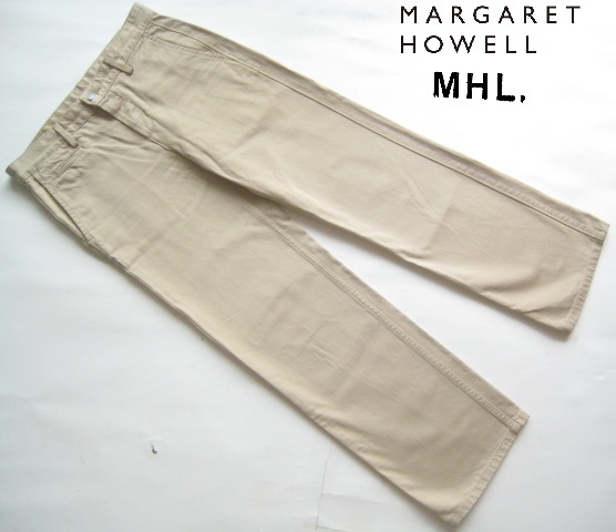 高級!!マーガレットハウエル×エドウィン*ダブルネーム シンチバック付き5ポケットパンツ W27 実寸S ベージュ MARGARET HOWELL EDWIN拍卖
