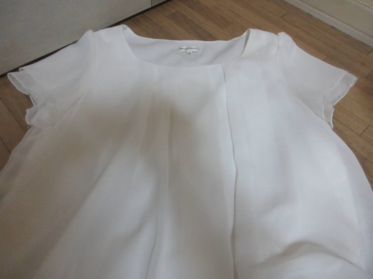 ⑤スーツカンパニー スーツにあう半袖白エレガントブラウス サイズ38(S~M)拍卖