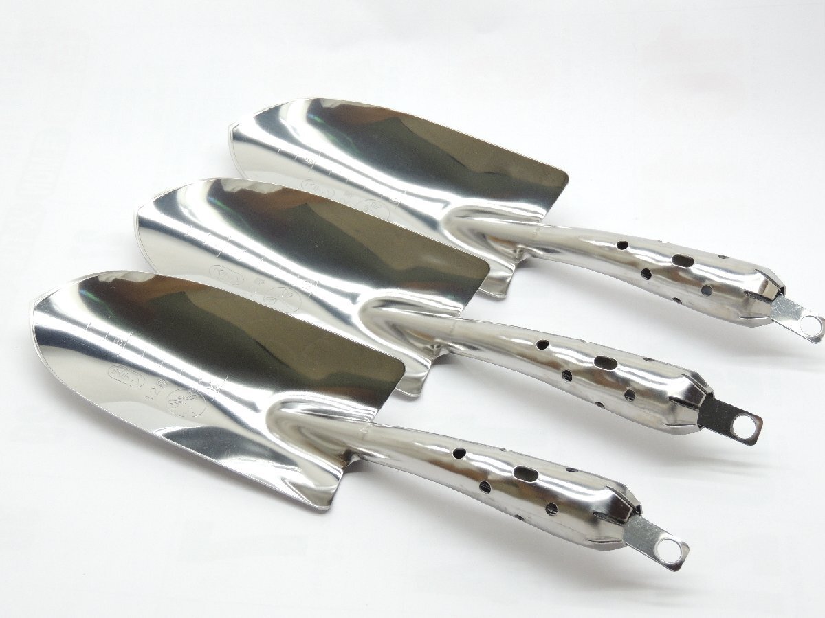日本製 高級 トンボ18クロームステンレス移植鏝 3丁セット ベロ入 補強付 大 厚み1,2ミリ園芸拍卖