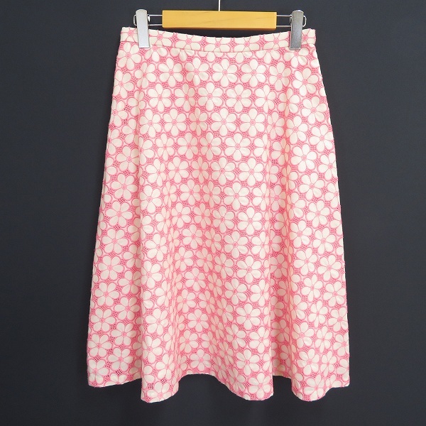 #a ギャラリービスコンティ GALLERY VISCONTI スカート 2 ピンク オフホワイト カットワーク 花刺繍 タグ付き 美品 883052 k01拍卖