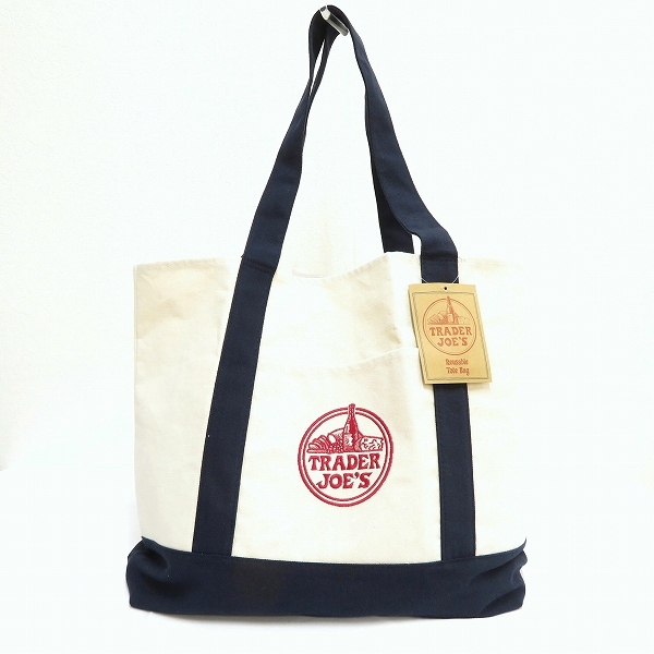 #ab トレーダージョーズ Trader Joe's トートバッグ ネイビー オフホワイト エコバッグ キャンバス トレジョ タグ付き 946008 k01拍卖