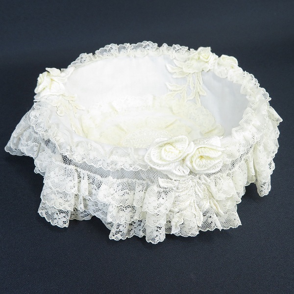 #ae ヒスクローネ hischrone さえら バスケット アイボリー 花モチーフ レース フリル かご 籠 小物入れ 姫系 950655 k01拍卖