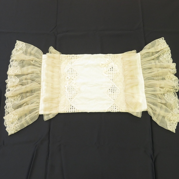 #ae ヒスクローネ hischrone さえら ピローケース 枕カバー ベージュ系 アイボリー レース リボン フリル 刺繍 カットワーク 950646 k01拍卖