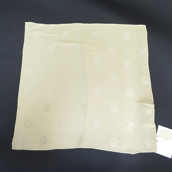 #ae クリスチャンディオール Christian Dior ハンカチ ベージュ シルク 100% 絹 ロゴ 総柄 光沢 チーフ タグ付き 931640 k01拍卖