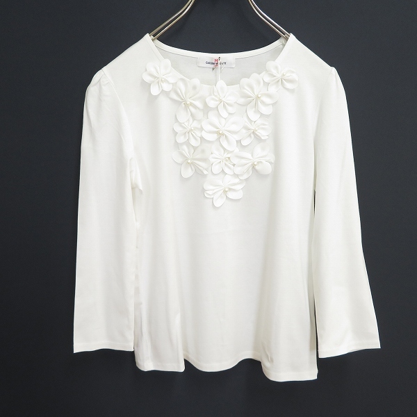 #a ギャラリービスコンティ GALLERY VISCONTI カットソー 七分袖 2 白 花モチーフ パール ロンT Tシャツ タグ付き 美品 889119 k01拍卖