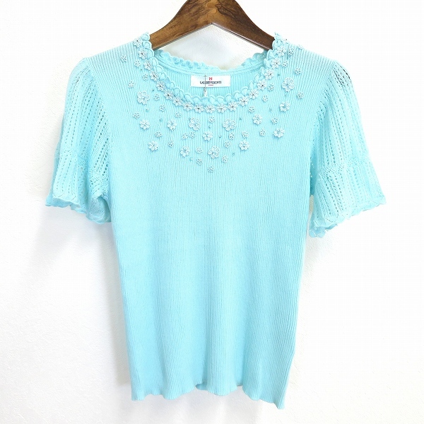 #s ギャラリービスコンティ GALLERY VISCONTI ニット セーター カットソー 半袖 2 水色 花モチーフ ビーズ タグ付き 889030 k01拍卖