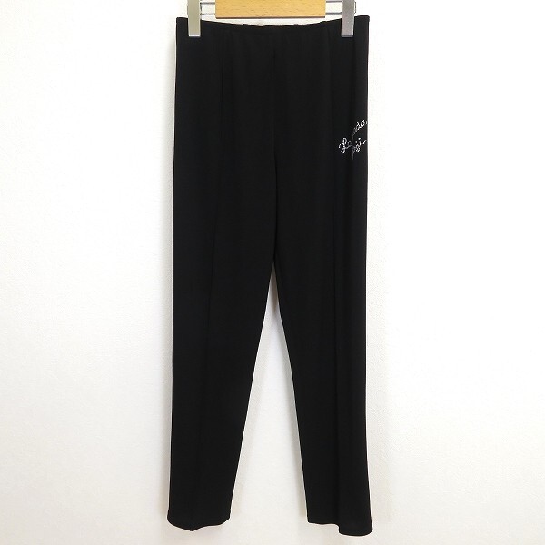#a GK ITALIYA 伊太利屋 イタリヤ パンツ 9号 黒 ブラック ラインストーン ロゴ ストレッチ 日本製 美品 935318 k01拍卖