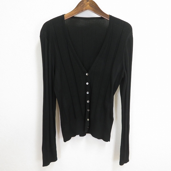 #a レリアン Leilian カーディガン 長袖 9号 黒 ブラック シルク 絹 100% リブ Vネック レディース 936398 k01拍卖