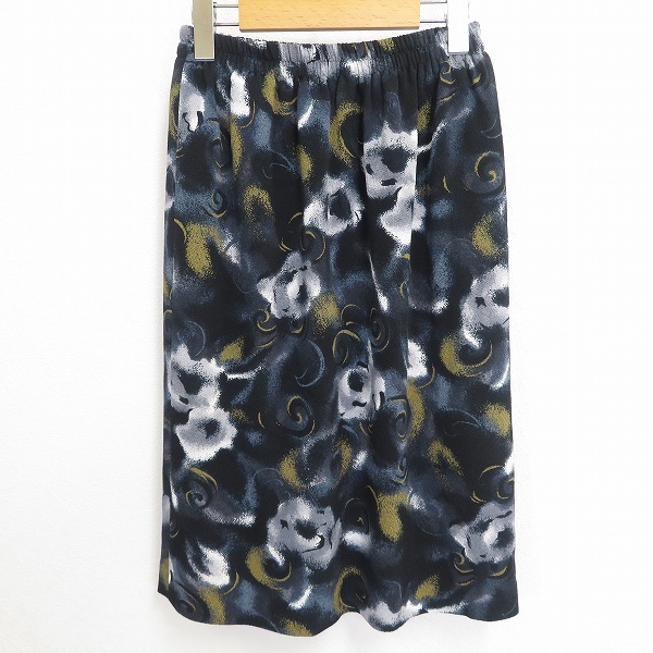 #a 詩仙堂 ヒトシタムラ HITOSHI タイト スカート 黒 マルチ 総柄 ちりめん 縮緬 和柄 和風 総ゴム 日本製 944802 k01拍卖