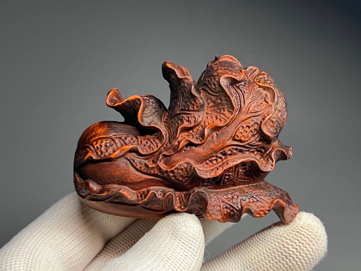古美術 黄楊木 白菜 縁起物 細工彫刻 金運財運開運 風水 拓植 置物 旧蔵拍卖