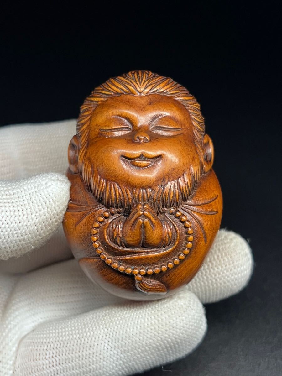 仏教美術 黄楊木 根付け 木製彫刻 猿 朝拝 古美術 旧蔵 コレクション拍卖