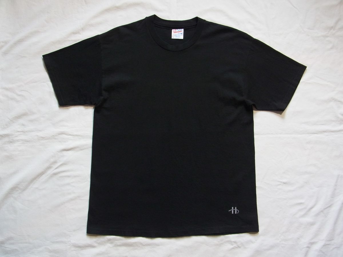 ☆美品☆ 90s ビンテージ Hanes ヘインズ 100% USAマテリアル コットン 刺繍 ロゴ Tシャツ sizeL 黒 ☆古着 無地 シングルステッチ 80s OLD拍卖