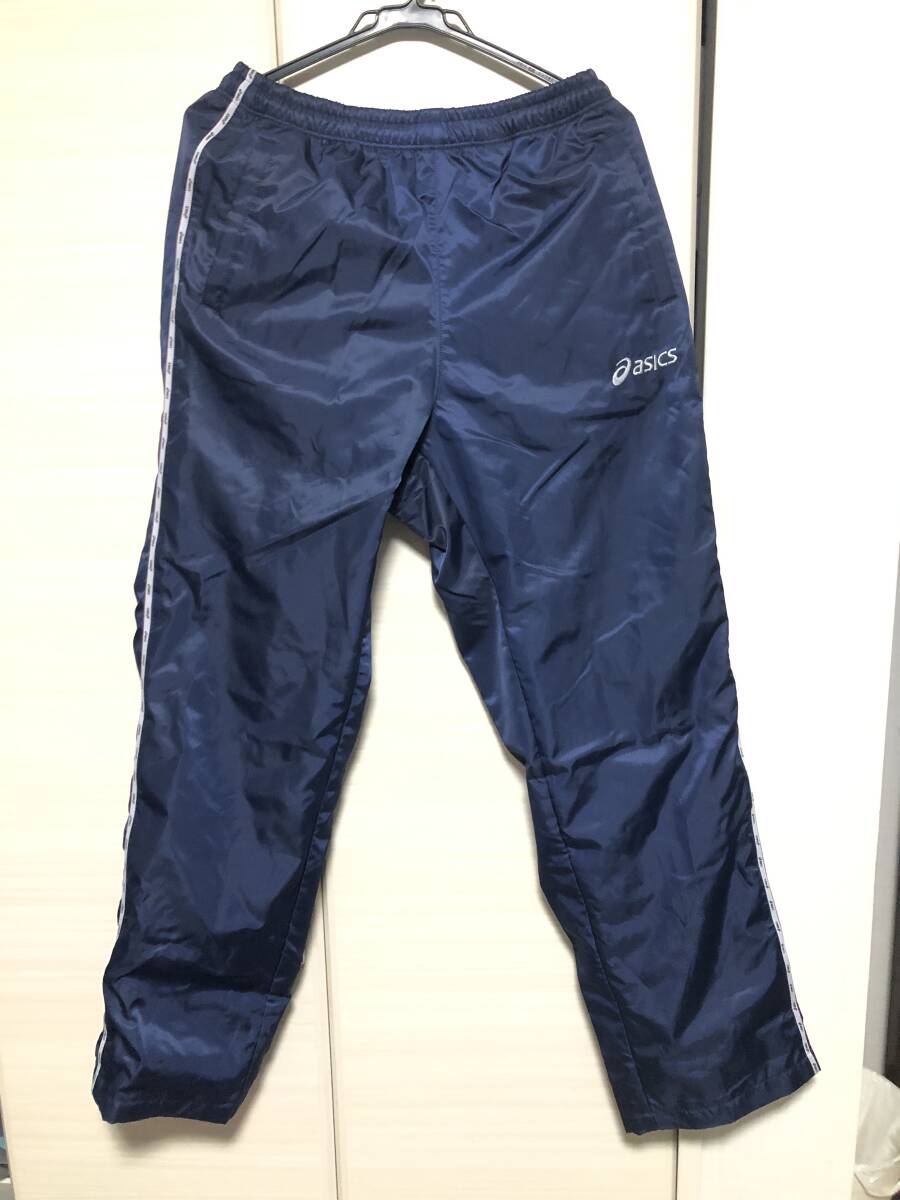 ASICS アシックス ウィンドブレーカー ボトムス 紺 Oサイズ(USED) ~サッカー、フットサル、ランニング、各種スポーツ、部活、合宿、ジム~拍卖