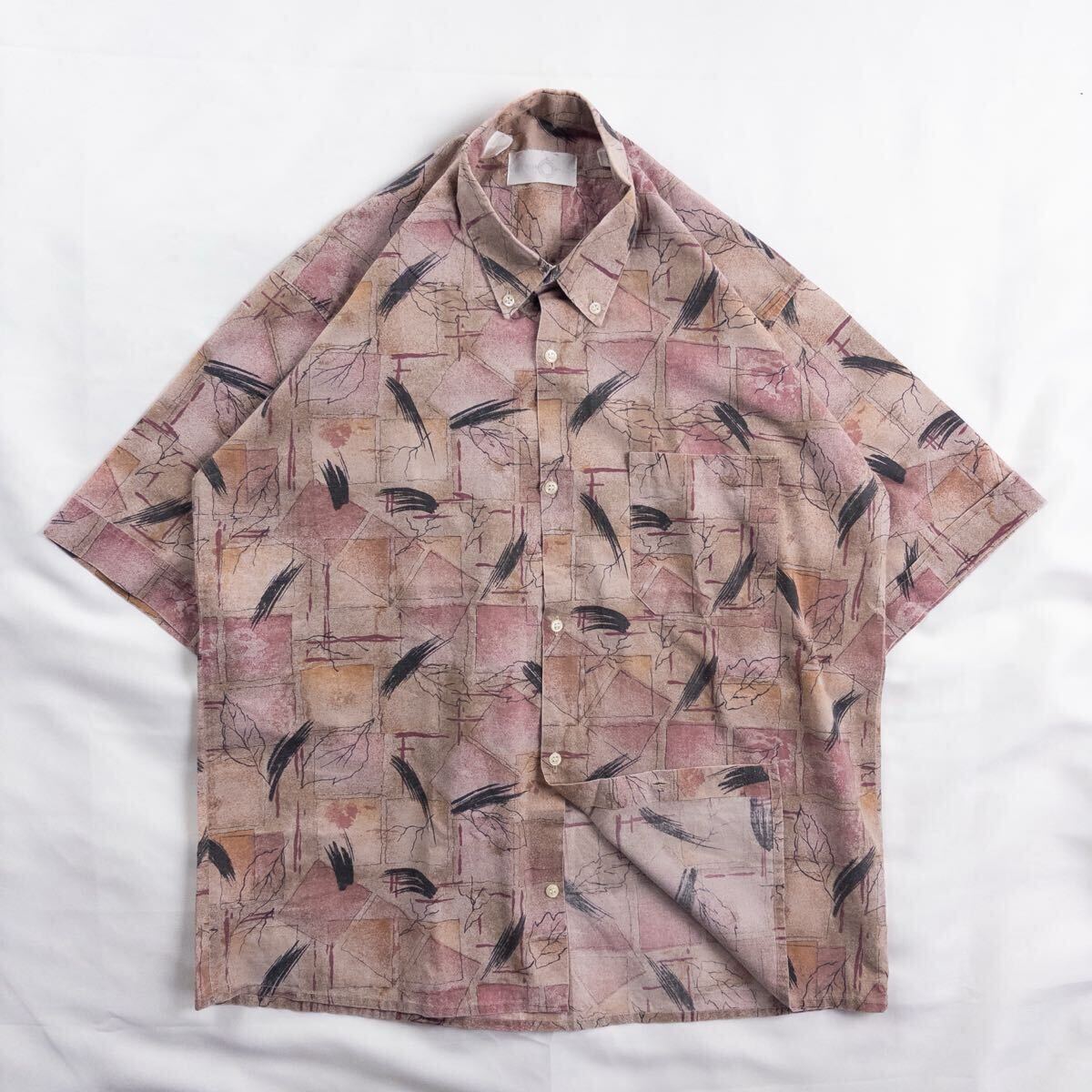 Euro Vintage 80s PIETRO LAZY ボタンダウン 幾何学模様 アート 抽象 クレイジーパターン アトミック柄 レトロ 総柄 デザインシャツ拍卖