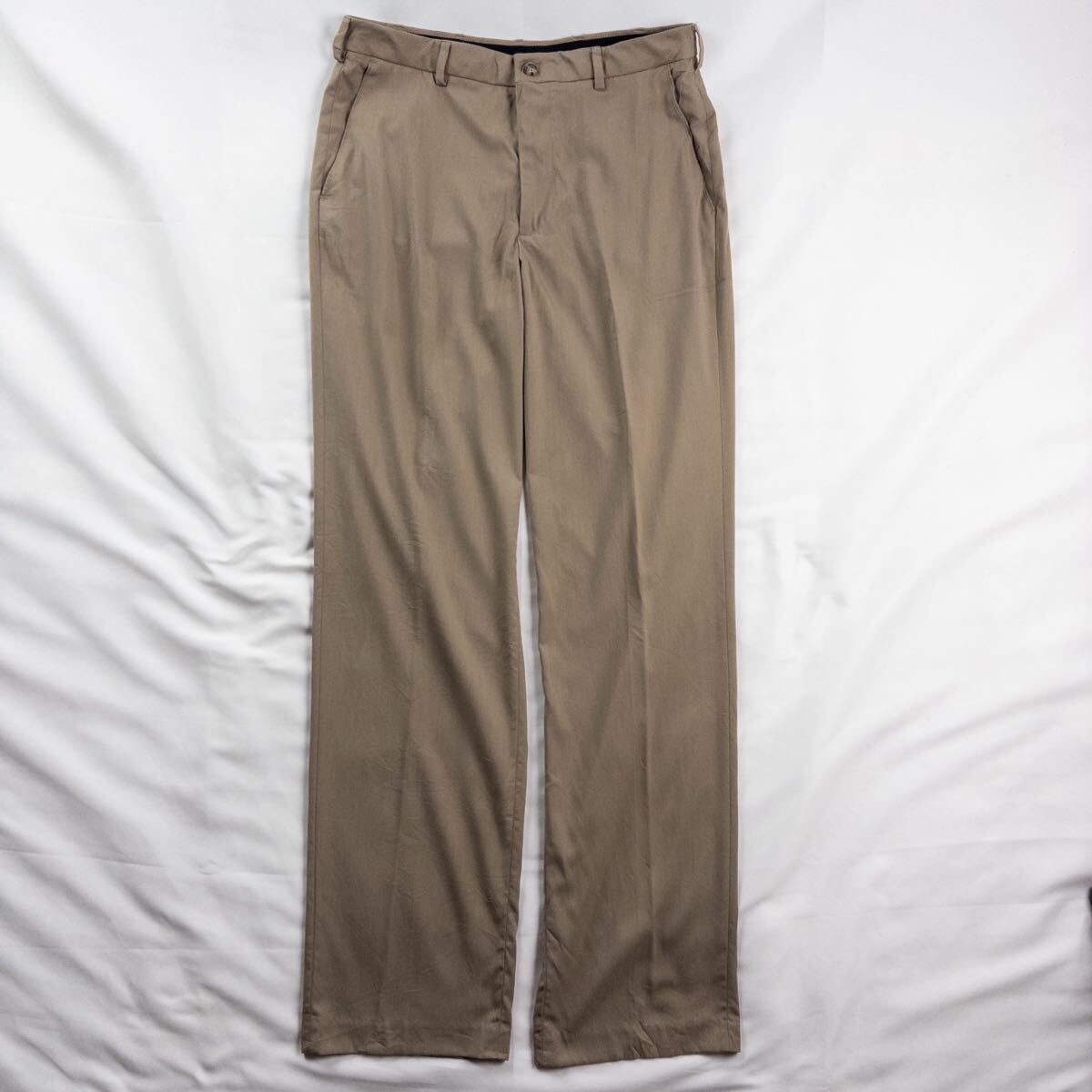 US Vintage 00s VAN HEUSEN ポリエステル レーヨン ツイル ノータック ブラウン とろみ ドレープ ドレス スラックス トラウザーズ拍卖