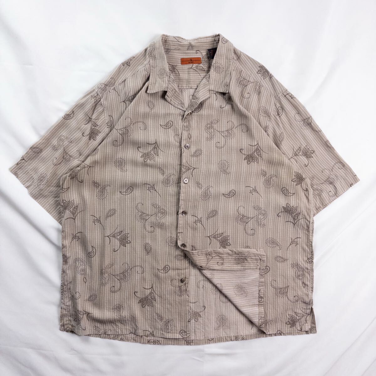 US Vintage 90-00s 6A by AXIS シルク 開襟 オープンカラー ペイズリー柄 ボタニカル ストライプ エスニック 民族 アート 総柄シャツ拍卖