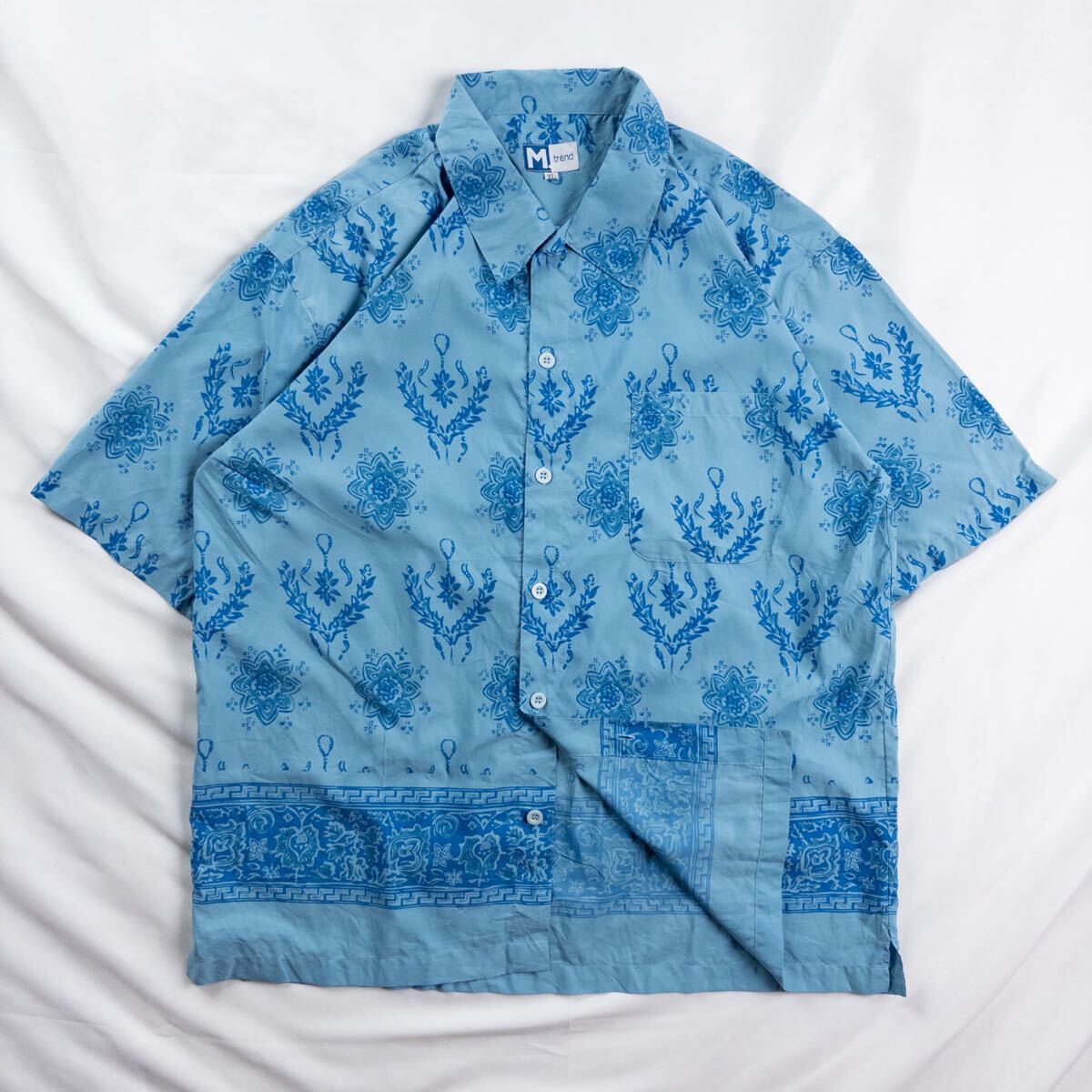 US Vintage 90-00s M.trend ポリエステル ポリアミド 好配色 とろみ エスニック 民族 アート 幾何学模様 装飾 オーナメント 総柄シャツ拍卖