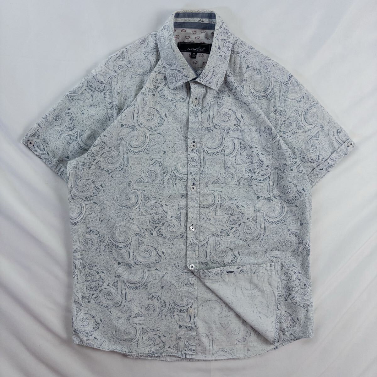 US Vintage 00s COASTAL コットン100% ペイズリー柄 ボタニカル リーフ アート 幾何学模様 総柄 デザインシャツ拍卖