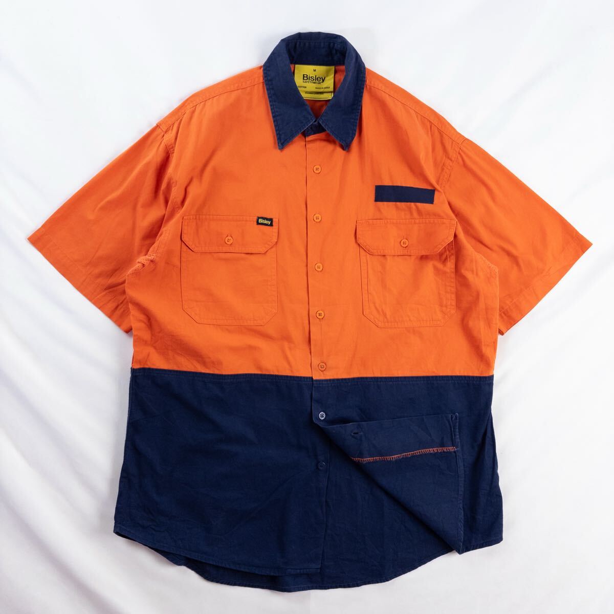 Euro Vintage 00s Bisley ツイル バイカラー ロゴ フラップポケット オレンジ ネイビー メッシュ スタッフ アウトドア ワークシャツ拍卖