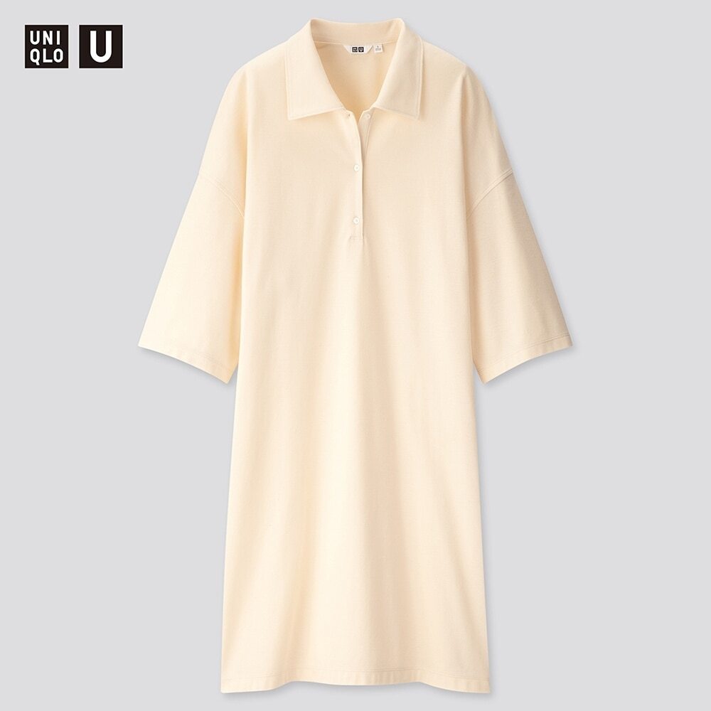 【新品・M・オフホワイト】ユニクロ×ルメール■Uniqlo U ユニクロユー ポロワンピース(5分袖) 大きめの襟がアクセント カジュアル拍卖