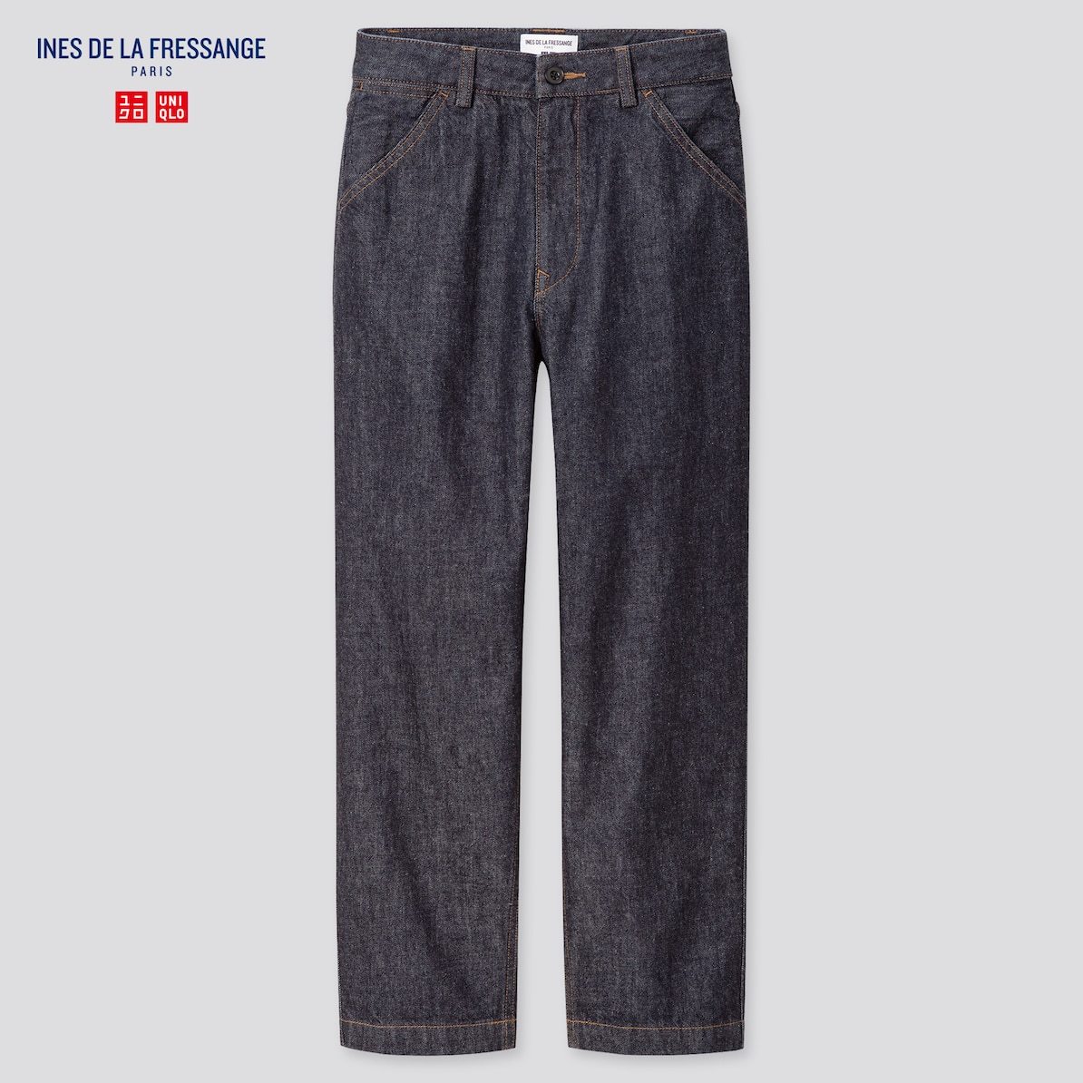 【新品・27インチ・ネイビー】ユニクロ×イネス INES DE LA FRESSANGE ストレートジーンズ ステッチワークやディテールをアレンジ拍卖