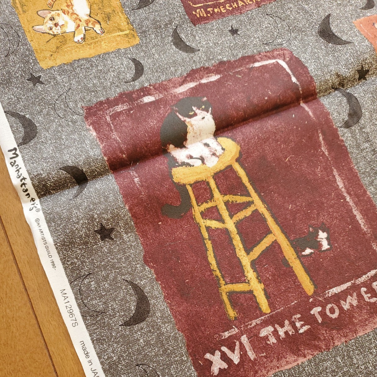 80cm グレー Manhattaner's マンハッタナーズ 【猫のタロットカード】 皇帝 愚者 生地 猫 ネコ CAT オックス 月 星 占い インテリアボード拍卖