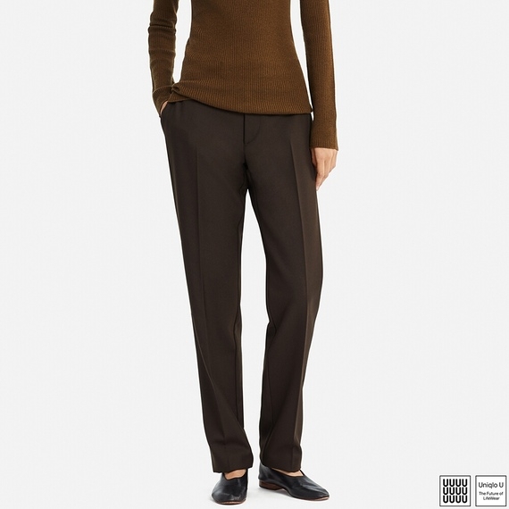 【新品・ウエスト67・ダークブラウン】ユニクロ×ルメール Uniqlo U ユニクロユー ウール ブレンド ストレート パンツ 美シルエットカーキ拍卖