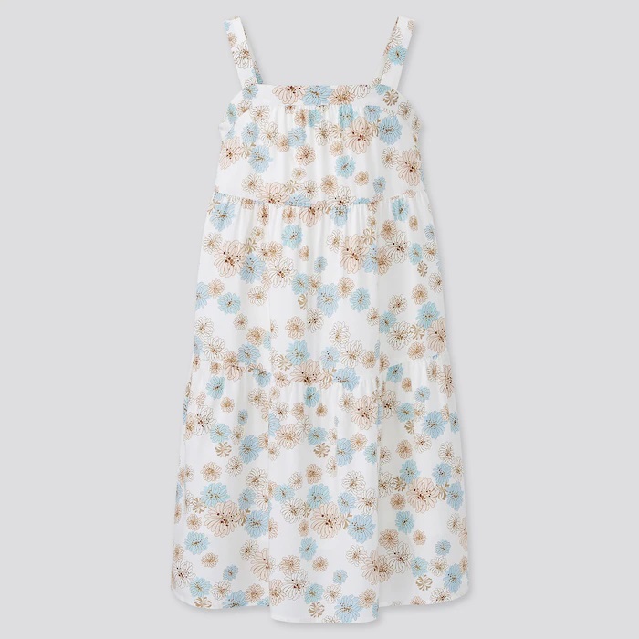 【新品・150・オフホワイト】ユニクロ ポール & ジョー キャミソールワンピース PAUL & JOE レーヨン ティアード 花柄 ピンク 水色拍卖