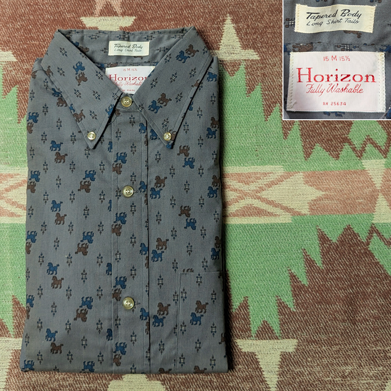 総柄 【Horizon】 60年代 ボタンダウン シャツ M コットン 柄シャツ アイビー プレッピー モッズ デッドストック ビンテージ 50s60s70s拍卖