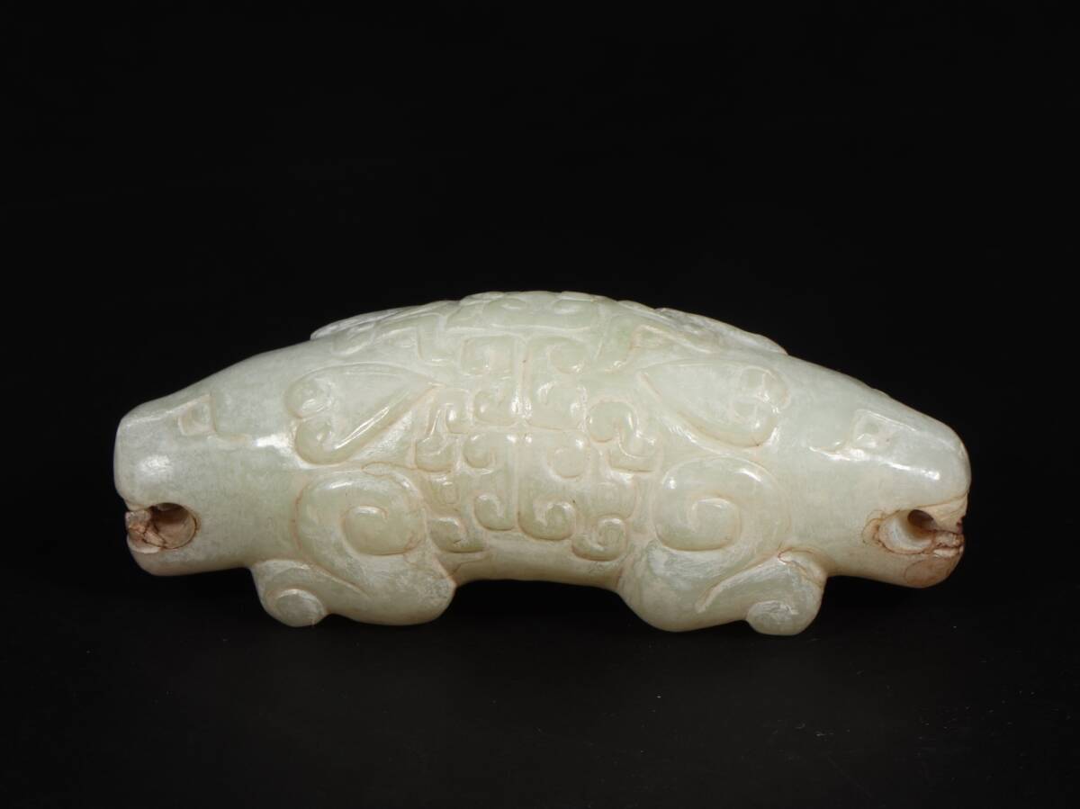 TM6#3524【3.1】人間国宝 中国骨董 和田玉 玉石 印章 彫刻品【高古玉双頭獣】 時代物 本物 珍品旧蔵 伝世家珍拍卖