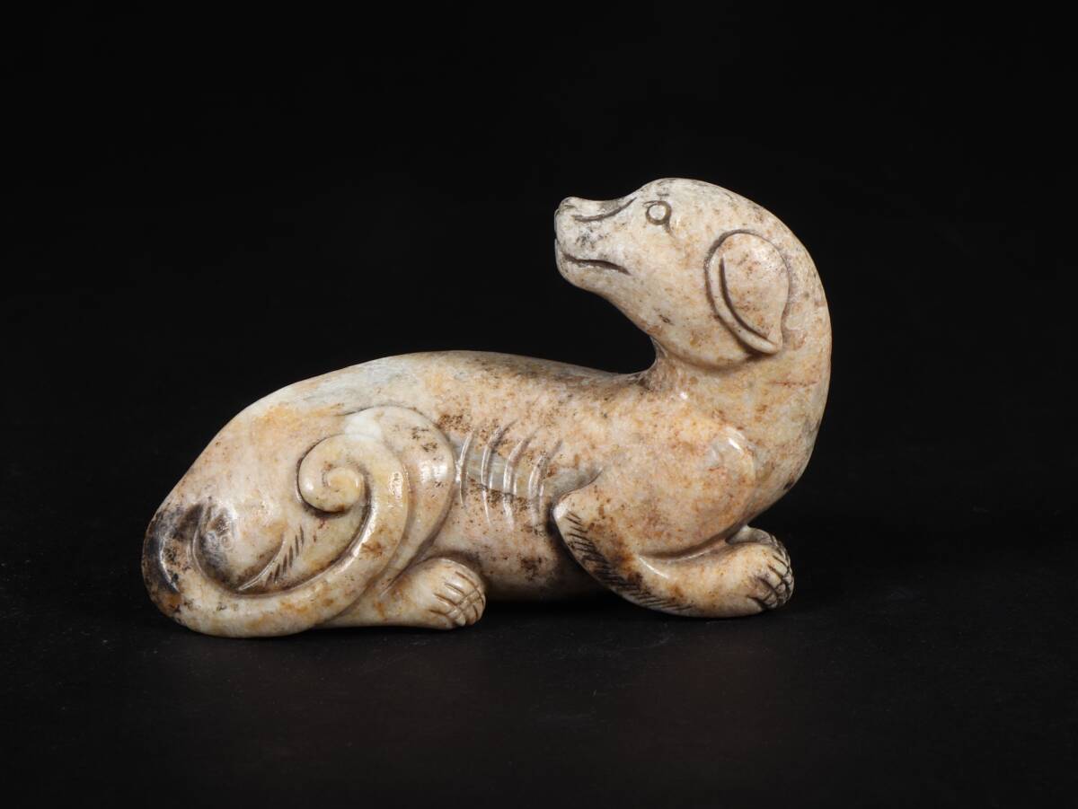 TM6#3523【3.1】人間国宝 中国骨董 和田玉 玉石 印章 彫刻品【高古玉犬です】 時代物 本物 珍品旧蔵 伝世家珍拍卖