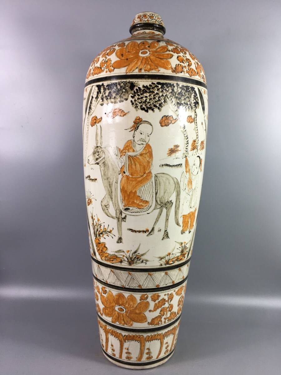 TQ6#8301【3.1】中国骨董 人間国宝 磁器【磁州窯,手作りです】工芸品 施釉陶 青花磁 陶芸 精美彫 置物 收藏品 拍卖