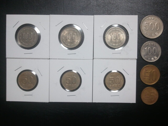 ☆☆【外国硬貨・世界の貨幣・旧硬貨】韓国 KOREA ウォン/1973~1975年 100ウォン・1973年 50ウオン アンティーク コイ 美品拍卖