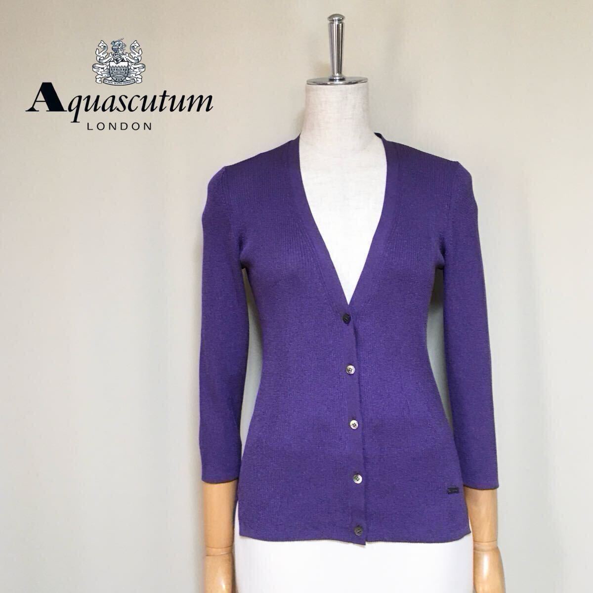 Aquascutum◇アクアスキュータム 洗える アセテート サマーリブニット カーディガン サイズ8/M相当 パープル系 レディース トップス 日本製拍卖