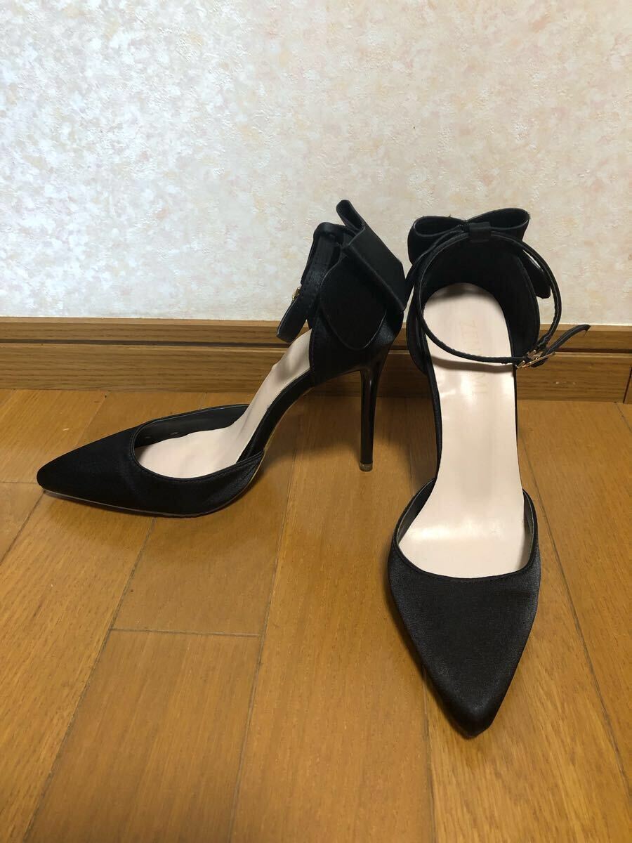 ◆美脚◆バックリボン付パンプス◆アンクルストラップ ピンヒール◆BK拍卖
