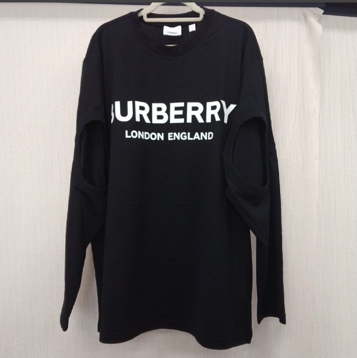 新品未使用 BURBERRY アームオープンデザイン ロゴ長袖Tシャツ ロンT バーバリー ブラック BLK メンズ M拍卖