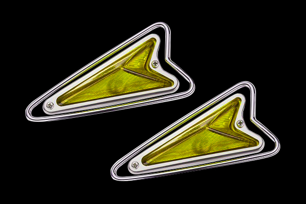 ●新品●⇒矢印マーカーランプ&丸棒リングステー 黄色 土台ステンレスメッキ ガラスレンズ デコトラ 2個セット:矢印-黄色.矢印ステー拍卖