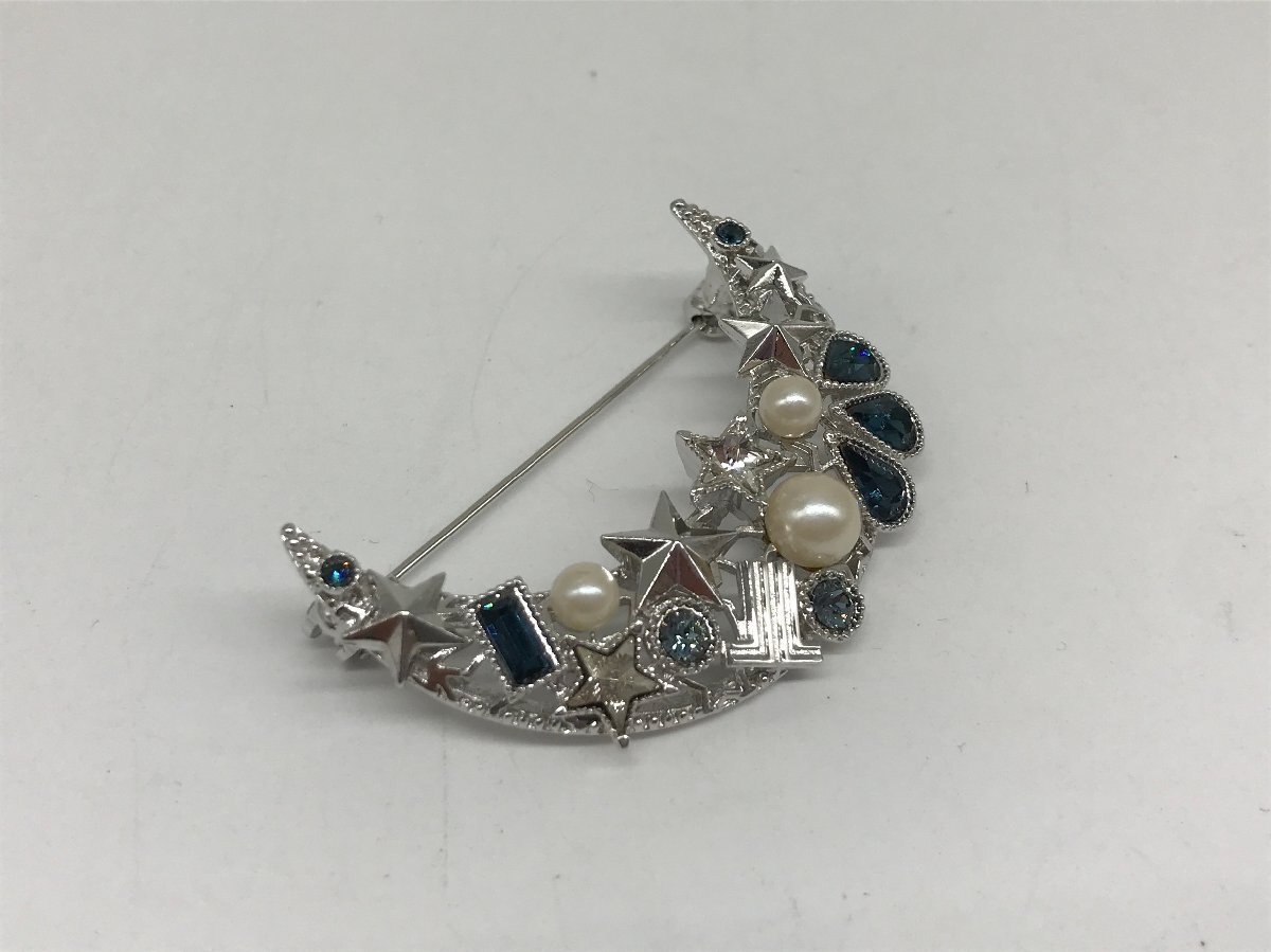 ■【YS-1M】 状態良好 ■ ランバン LANVIN ブローチ ■ ビジュー パール風付き シルバー系 × 青系 全長4,5cm 【同梱可能商品】K■拍卖