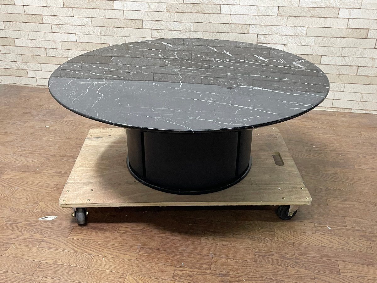 ●モビリア Mobilia 大理石天板センターテーブル サイドテーブル コーヒーテーブル リビング 丸テーブル 円形 ブラック 黒 マーブル(畑777)拍卖