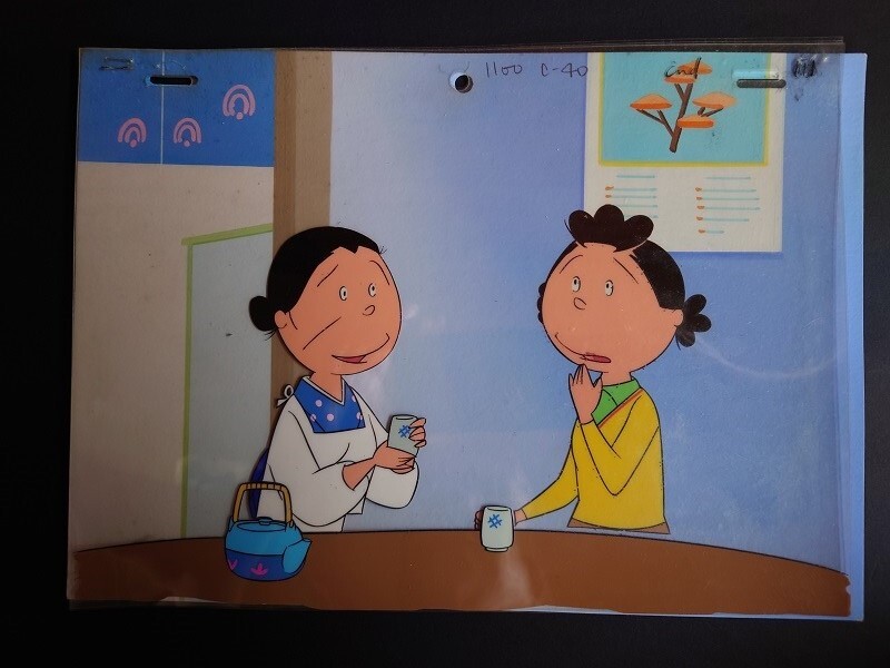 サザエさん 「フネさんとお茶をするサザエさん」 セル画 セル5枚+背景構成拍卖