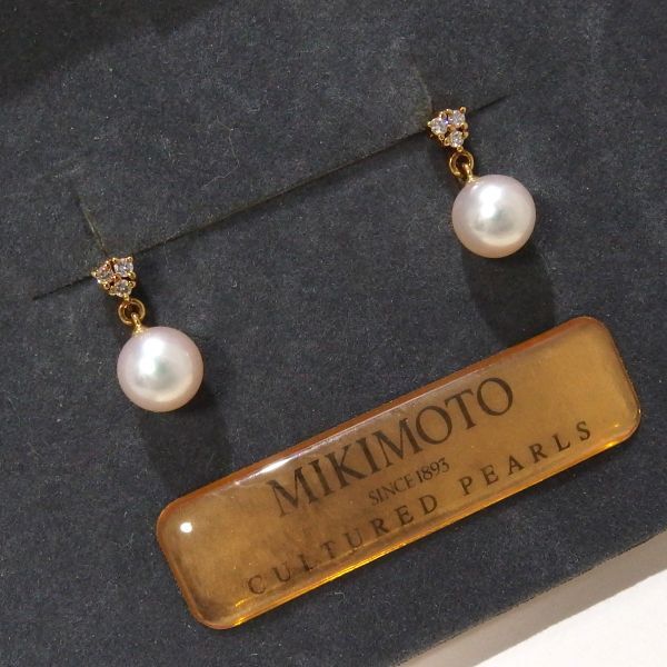 美品★MIKIMOTO パール ダイヤモンド K18 スイング イヤリング ゴールド ダイヤ ミキモト真珠★拍卖