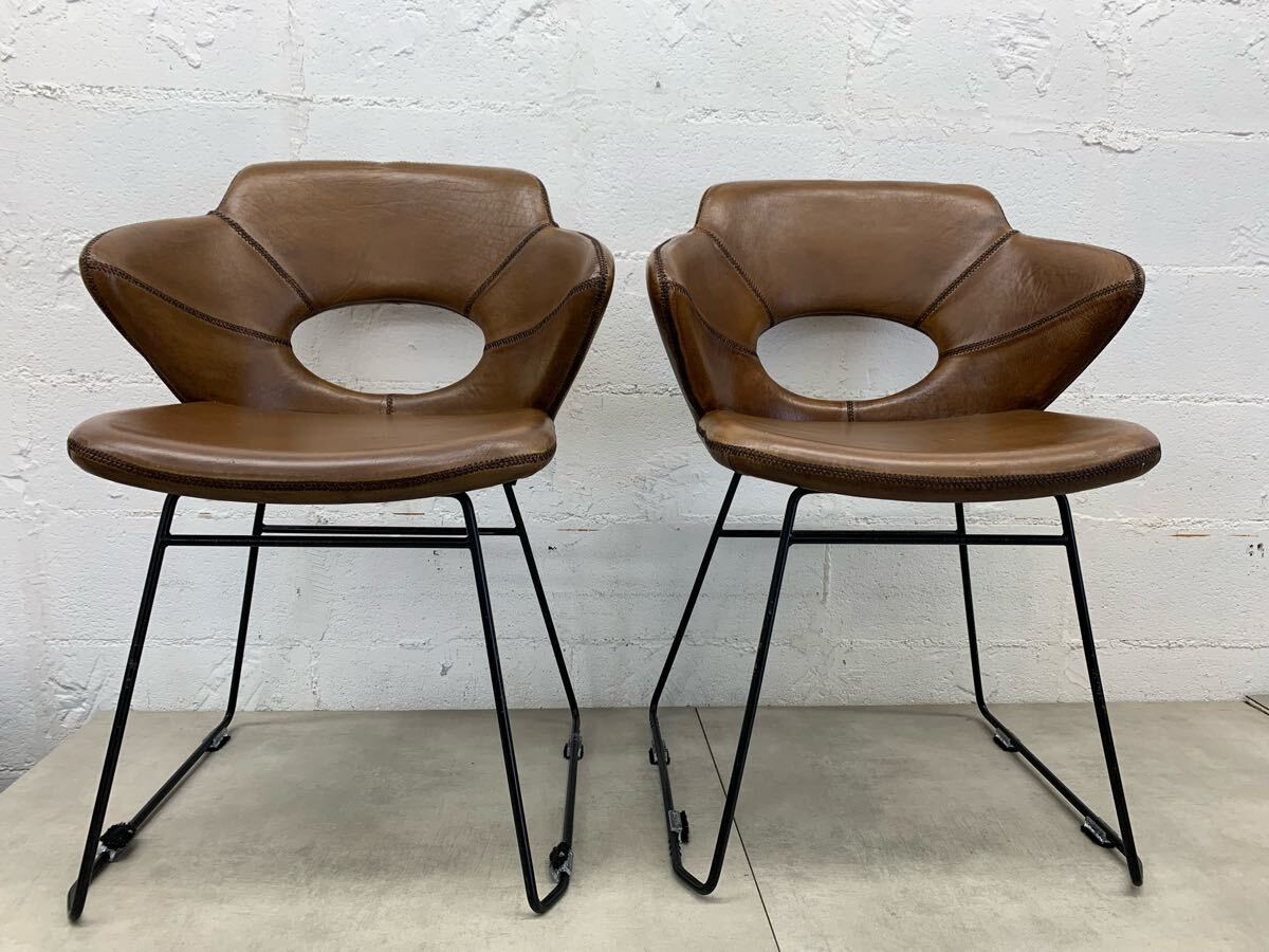 N0601★Jordan チェア 本革 ブラウン 椅子 ダイニング おしゃれ 幅約52×奥行き52×座面高さ50(㎝)2脚セット拍卖
