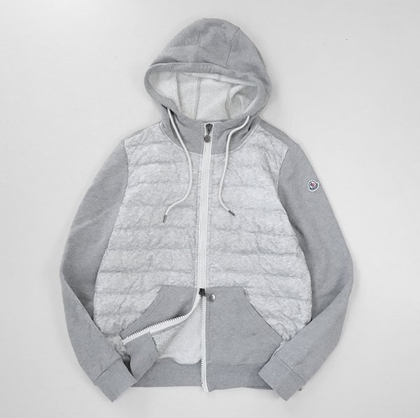 MONCLER ◆ MAGLIA CARDIGAN ダウン切替 スウェット フーディー グレー Lサイズ パーカー ジャケット ブルゾン モンクレール ◆WX12拍卖