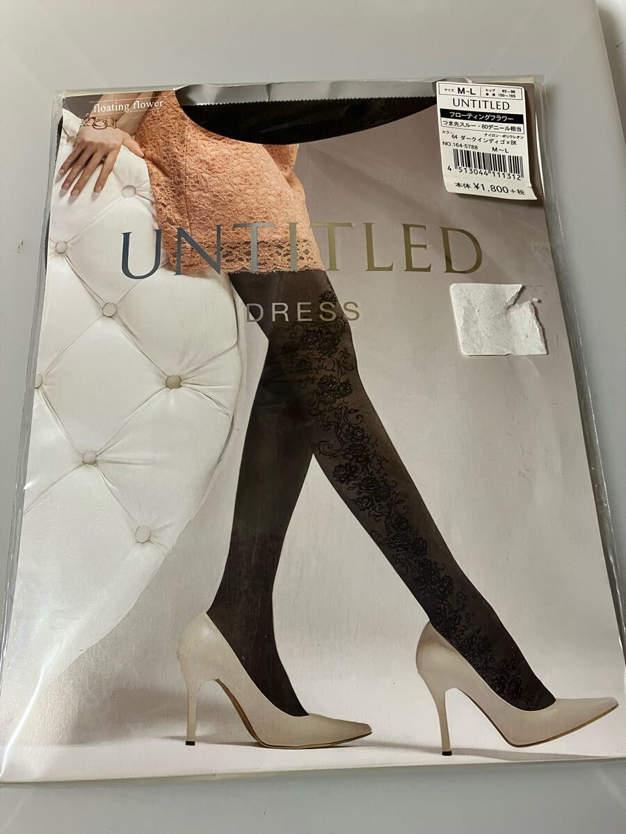 【送料無料】 untitled dress フローティングフラワー 80デニール タイツ ダークインディゴ × bk 花柄 デザイン tights 黒 ブラック 拍卖