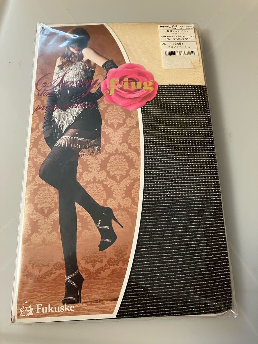 【送料無料】 fukuske f *ing sexy line panty stocking 擬似サイハイラメ ブロンドベージュ 福助 パンティストッキング パンスト 光沢拍卖