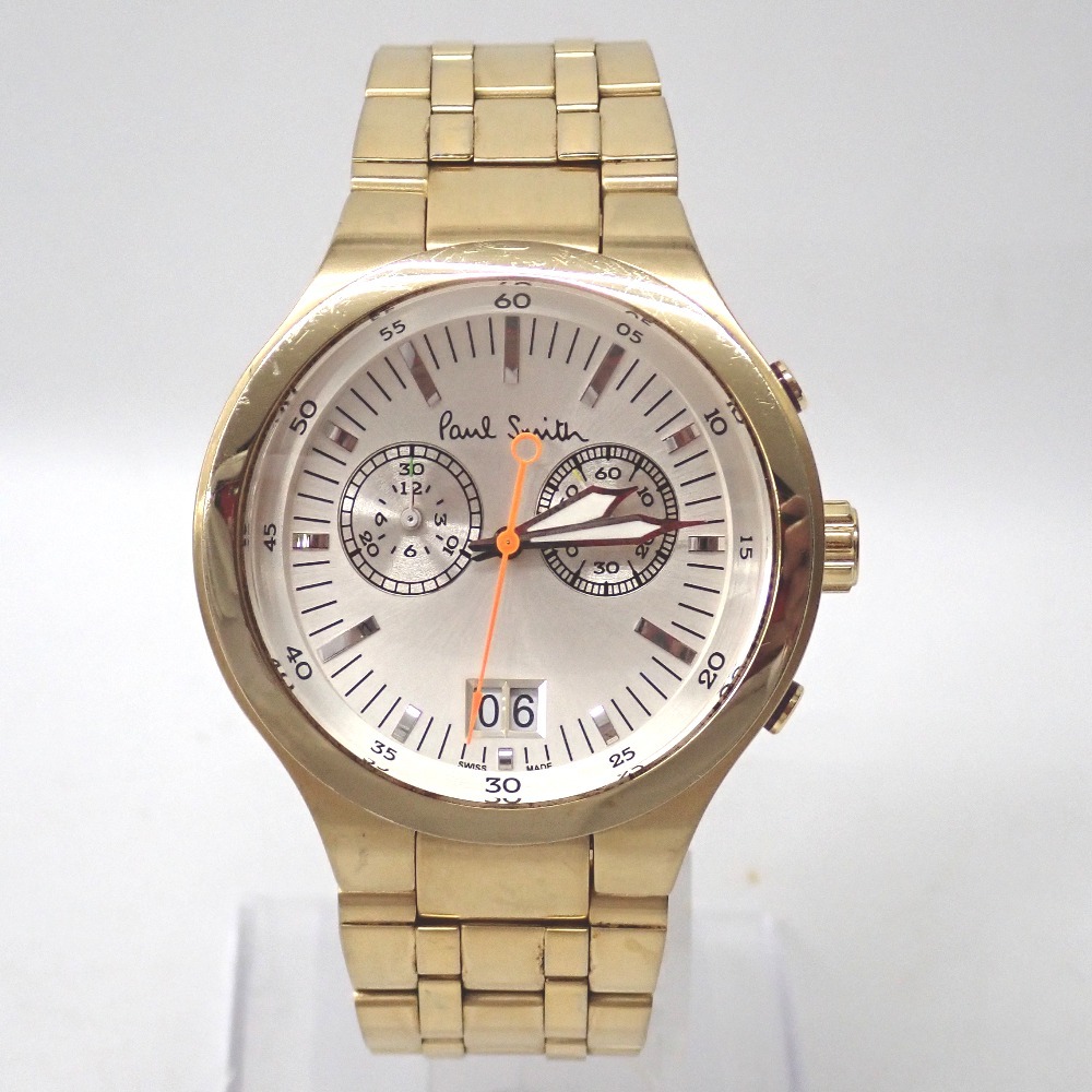 Ft624691 ポールスミス 腕時計 クロノグラフ YA40-S052084 ゴールド シルバー文字盤 メンズ Paul Smith 中古拍卖