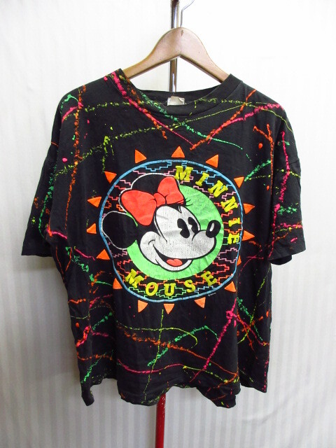 USA製 ミニーマウス 90sビンテージ Tシャツ メンズUS L XLサイズ 黒×カラフル ミッキーマウス ディズニー アメリカ製 半袖シャツ05303拍卖